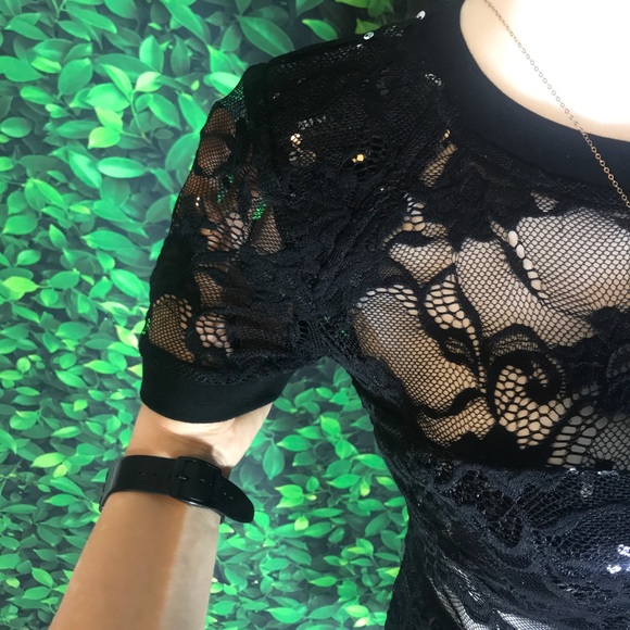 Black lace short party dress 👗 Sequined NWT - Picture 4 of 6